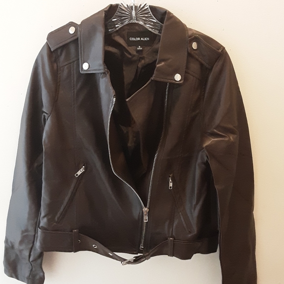 New Women's Brown Motorcycle Jacket - Picture 3 of 4